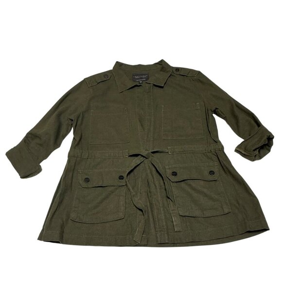 Sanctuary Womens Olive Green Belted Utility Jacket S Linen Blend  Pockets - Picture 1 of 6
